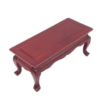 China Solid Wood Retro Pattern Mini Table Tea Furniture Dollhouse Dollhouse Furniture Small Wooden Mini Table Handmade Mahogany Color for sale