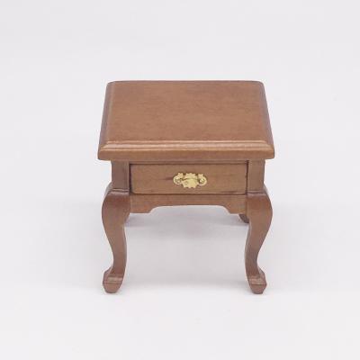 China Festival 1:12 Scale Miniature Furniture Wood Bedside Table with Opening Drawer Side Cabinet Shelving Cabinet in Chestnut Color for sale