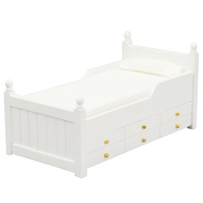 China Classic White TOY 1:12 Dollhouse Dollhouse Furniture Miniature Scenery Bedroom Furniture White Bed With Drawer for sale