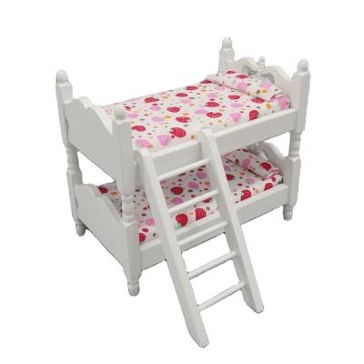 China 1:12 TOY Fabric Double Layer Bed Floral Bunk Bed Mini Doll House Furniture Kids Room Decor Stage Decor for sale