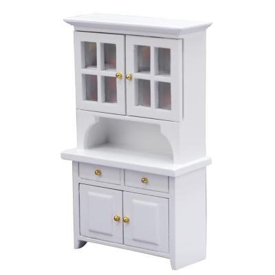 China TOY 1:12 White Vertical Cabinet Doll House Furniture Micro Miniature Kitchen Study Furniture Wooden Scene MODEL for sale