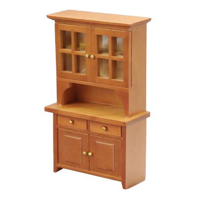 China 1:12 Dollhouse Dollhouse Furniture Stage Study Furniture Brown Micro Wooden Miniature Kitchen MODEL Vertical TOY Cabinet for sale