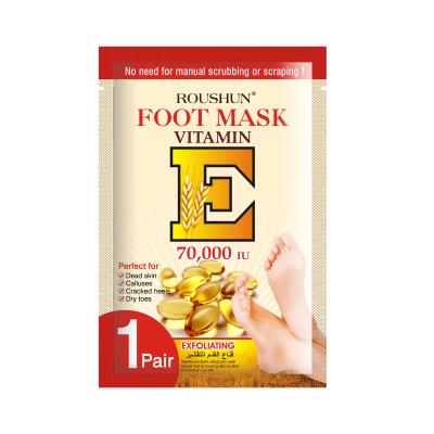 China Remove Thick Roushun Private Label Horny Layers Acceptable Vitamin E Foot Skin Mask Peeling Nourish Exfoliating Foot Mask for sale