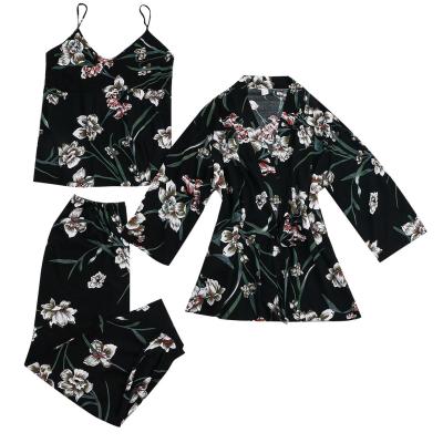 China Wholesale new QUICK DRY silky pajamas set printed halter belt long sleeve pajamas three sets for sale