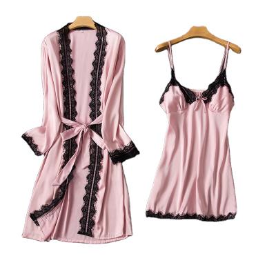 China Wholesale Iridescent QUICK DRY Iridescent Pure Silk Women's Satin Color Polyester Lace Lingerie Ladies Sleepwear Long Sheer Long Dress for sale