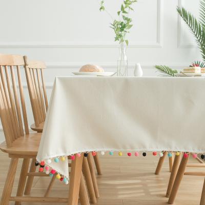 China Dining Table Cloth Covered Dustproof Colorful Hairball Cotton Natural Single Linen Table Cloth Dustproof For Home Dining Decorative for sale