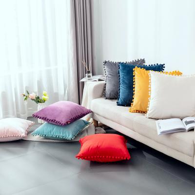 China Wholesale High Quality Cute Pure Color Fabric Velvet Ball Pillow Cover Modern Simple Anti-pilling Plain Customize Cover For Home Sofa Seat for sale