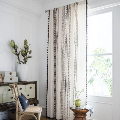 China Wholesale High Quality Blackout Drapes Bohemian White Curtain With Tassel Cotton Linen Drapes For Living Room for sale