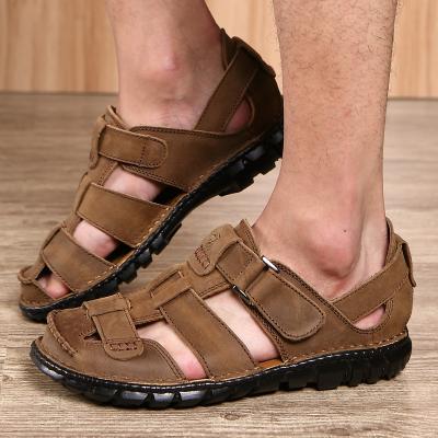 China Summer Casual Men's Handmade Sandals Flat Toe Wrapped Outdoor Genuine Leather Hiking Men's Slippers Sandals Shoes for sale