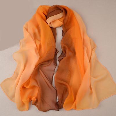 China Nice Design Georgette Silk Scarves Shawl Female Chiffon Scarf Women High Quality Soft Smooth Feeling Gradual Feeling Chiffon Soft Colors Long for sale