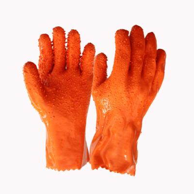 China Cloth Inner Lining Orange PVC Coated Chemical Safety Gloves 27cm for sale