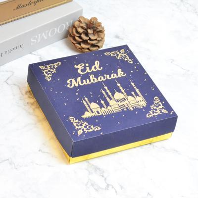 China Cake/Candy/Chocolate/Gift Mosque Style Navy Gold Laser Cutting Customized Eid Mubarak Favor Box for sale