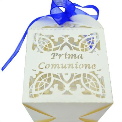 China Prima Handmade Communion Religious Design Laser Cut Christian Cross Prayer Baptism Decorations Give Away Favor Box Door Gift Box for sale