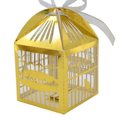 China Handmade Birdcage Wedding Favor Box Always Give Candy Gift Box Laser Cut Wedding Door Gift Box With Free Ribbon for sale