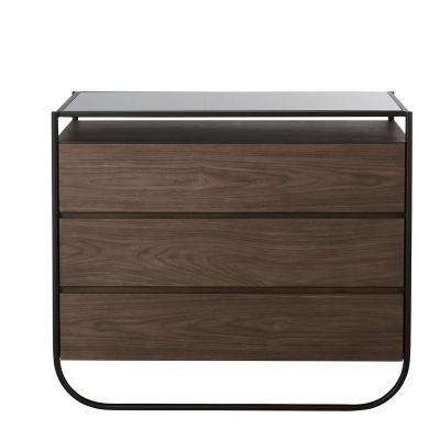 China Modern Vintage Bedside Table Chest 3-Drawer Storage Cabinet Glass Top Wooden Night Stand For Bedroom for sale