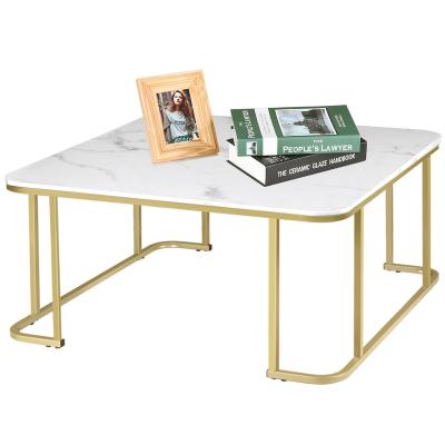 China Contemporary Simple Modern Home Square Sofa Side Coffee Table Table With Gold Metal Frame For Living Room for sale