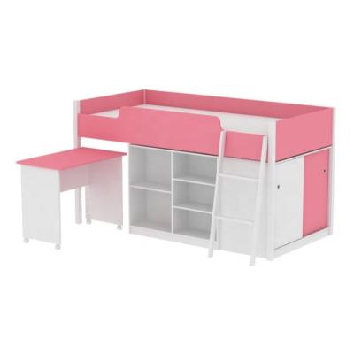 China Contemporary Modern Kids Girls Mini Pink Wooden MDF Attic Bunk Bed Set With Table Desk Bedroom Furniture,Kids Wooden Bunk Bed for sale