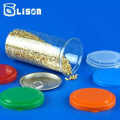 China Bean Luxury 365ml Fancy Sealed Round Shape Tin With Colored PE Plastic Empty Cover for sale