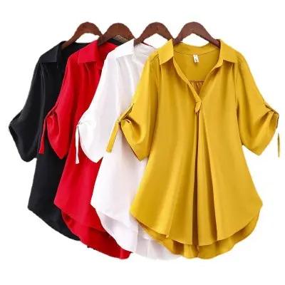 China Anti-pilling 2023 plus size women blouses and shirts tops loose long sleeve simple chiffon blouse women ladies shirts women blouses tops for sale