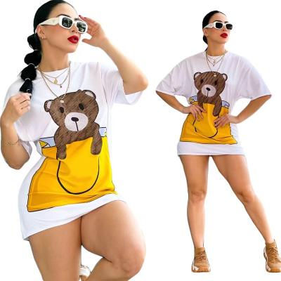 China Brand Anti-static Hot Selling Women's Clothing Fashion Polar Bear Print Short Sleeve Dress for sale