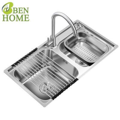 China Without Faucet Price Farmhouse Portable Adoptive Double Bowl Stainless Steel Kitchen Sink for sale