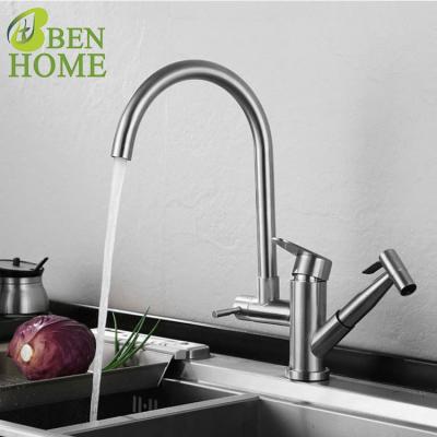 China Thermostatic Faucets Stainless Steel Pull Out Brushed Farmhouse Nickel Kitchen Faucet for sale