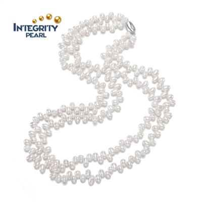 China CLASSIC 4-5mm Grade AA Grade Side Hole Two Rows Rice Shape Fancy Freshwater Pearl Necklace for sale