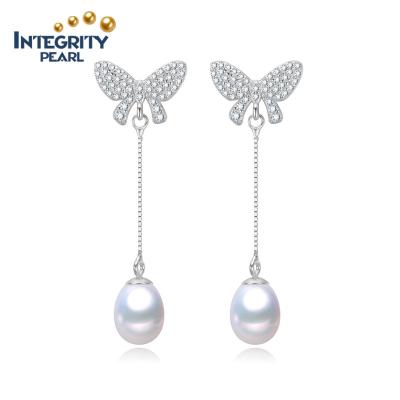 China Fine Jewelry Real Pearl Punk Prices 925 Sterling Silver White Color 8-9mm AAA Drop Pearl Earrings for sale