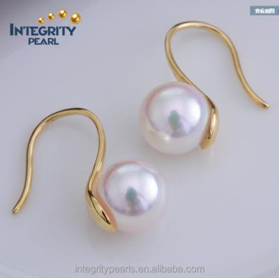 China Elegant CLASSIC 7-7.5mm real real akoya seawater gold pearl earring, yellow gold pearl earrings, pearl earring 18K gold for sale