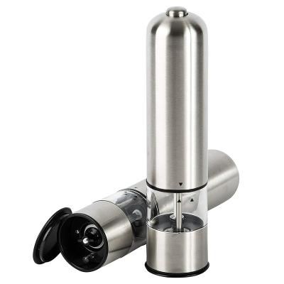 China Viable Battery Operated Steel Pepper Mills Spice Grinder Salt and Pepper Grinder Set Electric Stainless Steel Muller for sale