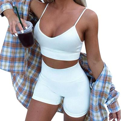 China 2pcs/set Breathable Yoga Vest Shorts Set Fitness Gym Clothes Seamless Gym Wear Women Sports Tank Top Shorts Yoga Gaiters For Workout for sale