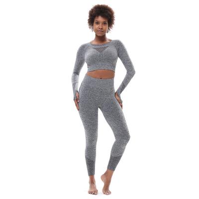 China Breathable Sexy Yoga Pants Long Sleeve Set Workout Sets Women Seamless Leggings Fitness High Elastic Waist Lift Sports Bra Gym Clothes for sale