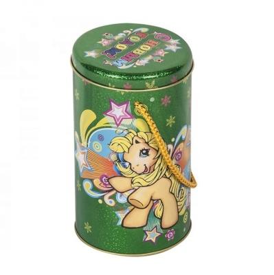 China Gift & Pretty craft and cute laser customized printing round tin box with rope handle for gift or promotion for sale