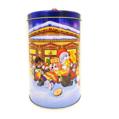 China Canned Food Christmas Food Grade Candy Can Cylindrical Gift Tin Box For Food Packaging Custom Design Cookie Tin Box With Handle for sale