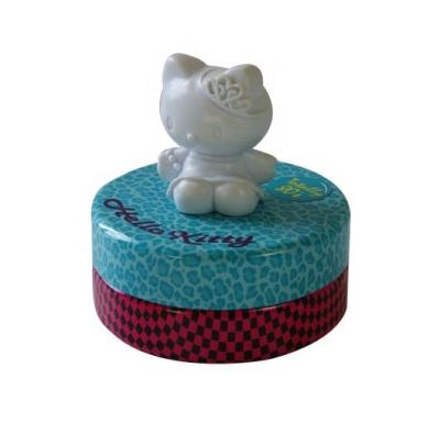 China Cute And Pretty Round Tin Canned Food Box For Candy With Cartoon Character for sale