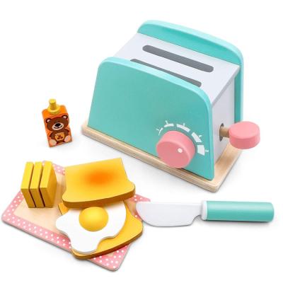 China Wood Pretend Fun Game Set Toy Kitchen Wooden Pop-Up Toaster Game Set 10 Pcs, Interactive Early Learning Toaster For Kids WD12117 for sale