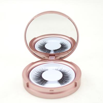 China Natural Soft Natural Eyelash 3D Mink / Silk Eyelashes With Private Label Round Box With Mirror for sale