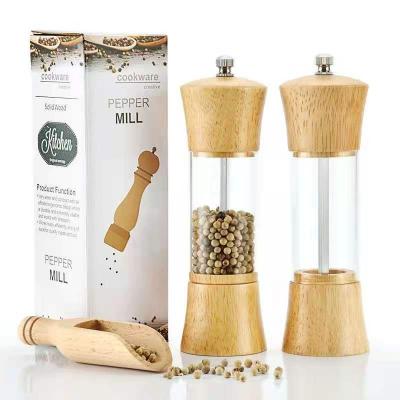 China Viable Oak 6 Inch Pepper Grinder Acrylic Transparent High Quality Salt and Pepper Grinders for sale