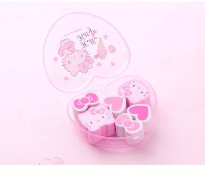 China Eraser.stationery Hello Kitty Eraser Box Clean Magic Heart Shaped Eraser For School for sale