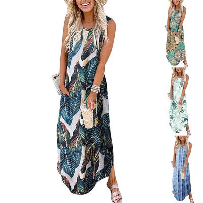 China New Anti-Static Summer Sleeveless Casual Loose Pocket Long Dress Modern T-shirts Hawaiian Beach Maxi Dress For Women for sale