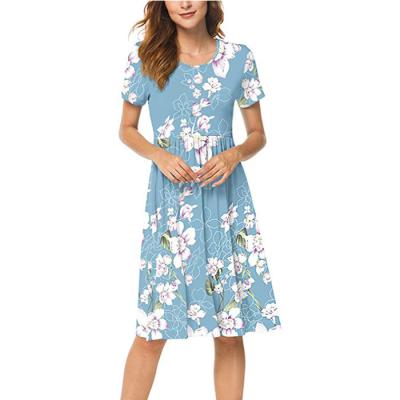 China Anti-Static Women Summer Casual Short Sleeve Dresses Empire Waist Dress With Pockets for sale