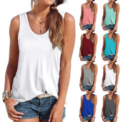 China Amazon Seller Women Anti-Pilling O Neck Tank Top Crewneck Summer Cotton Casual Sleeveless Single Vest Tops Tees for sale