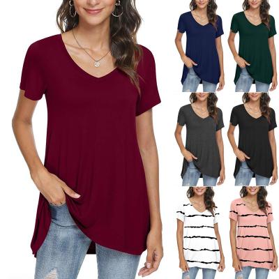 China wholesale Anti-wrinkle fat women exercise v neck t-shirt cotton solid women's plain t-shirt with print for sale