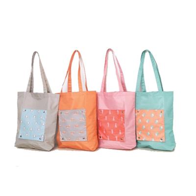 China Waterproof Foldable Reusable Supermarket Tote Bag Grocery Cartoon Nylon Shopping Bag Eco-Friendly Bag for sale