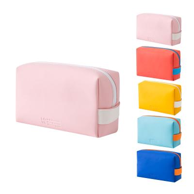 China Fashion Custom Pink Cute Cosmetic Bags Special Style Macaron Colors Luxury PU Leather Makeup Cosmetic Bag for sale