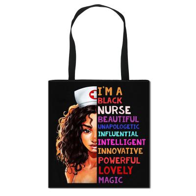 China Custom Made Nurse Folding Tote Bag Girl Print Tote Bag Nurse Shopping Personalized African Tote Bag for sale