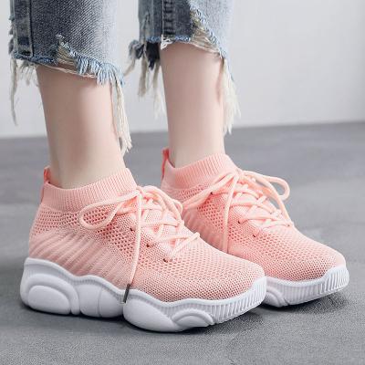 China Fashion Trend RTS Fashion Spring Summer Fly Weave Rib Flat Mouth Women Casual Sports Walking Style Shoes Sneakers for sale