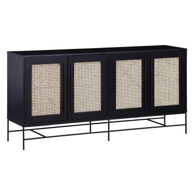 China Mediterranean Traditional Appearance Rattan 4 Doors Cabinet With Black Power Color Coated Base Specific Use for sale