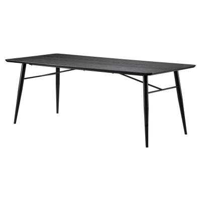 China (Other) Best Selling Adjustable Scissor Dining Table Black Stained Table Top OAK Veneered Chamfered Edge With Black Powder Coated For Living Room for sale