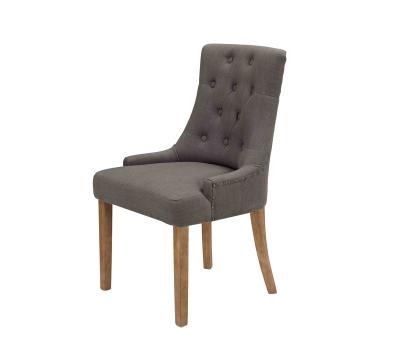 China Wholesale fashion Caroline dining chair with linnen fabric solid wood leg, metal dowels and metal ring handle in bronze color for sale